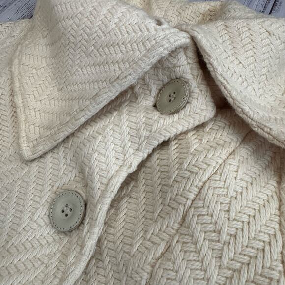 Mackage Petite Small (P/S) Ivory Herringbone Wool Coat Leather Trim Lined - Picture 8 of 14